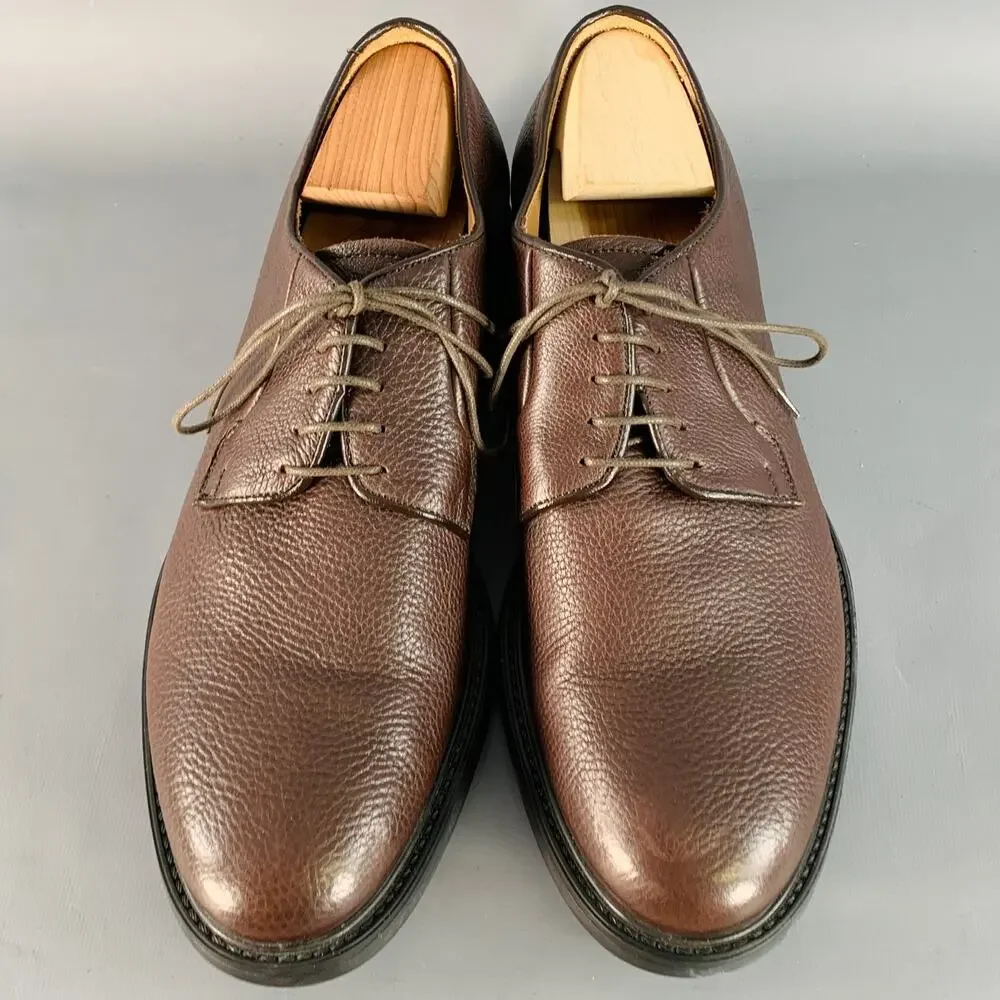 BARNEY'S NEW YORK Size 11 Brown Pebble Grain Leather Derby Lace-Up Shoes
